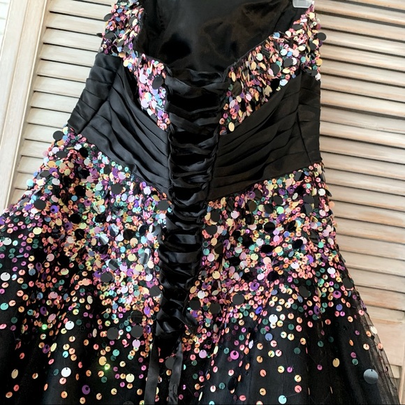 TIFFANY black confetti sequined grad prom dress satin corset back - Picture 9 of 13